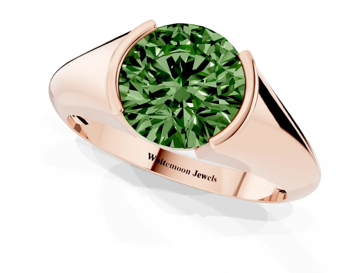 Fancy Green Round Cut Solitaire Tension Set Diamond Ring Rose gold