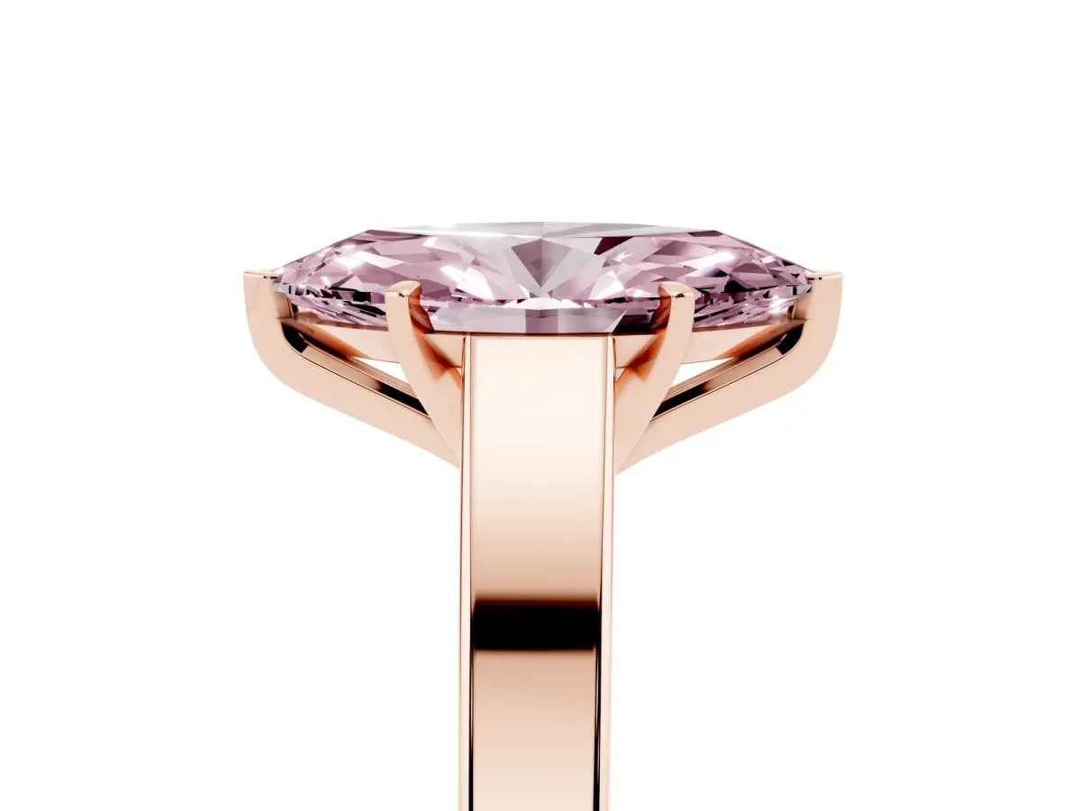 Fancy Pink Marquise Cut Solitaire Engagement Ring with Four-Prong Setting and Tapered Band Rose gold