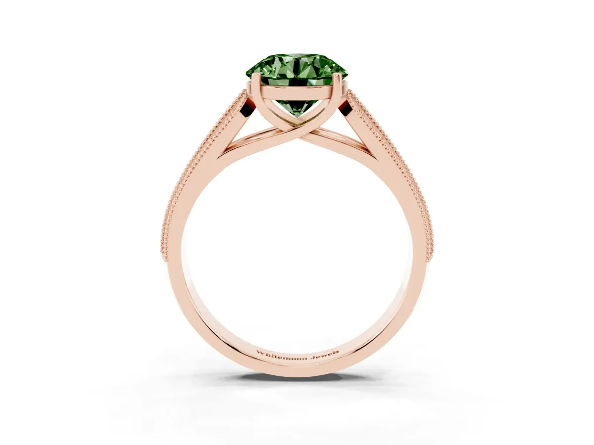 Fancy Green Round Cut Cut Pave Split Shank Engagement Ring with Four-Prong Setting Rose gold