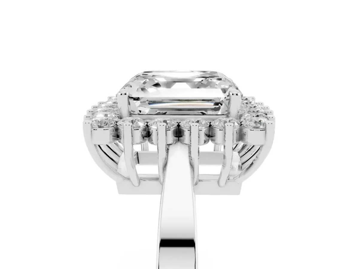 Asscher Cut Cut Diamond Halo Ring with Round Brilliant Halo and Solitaire Band White gold