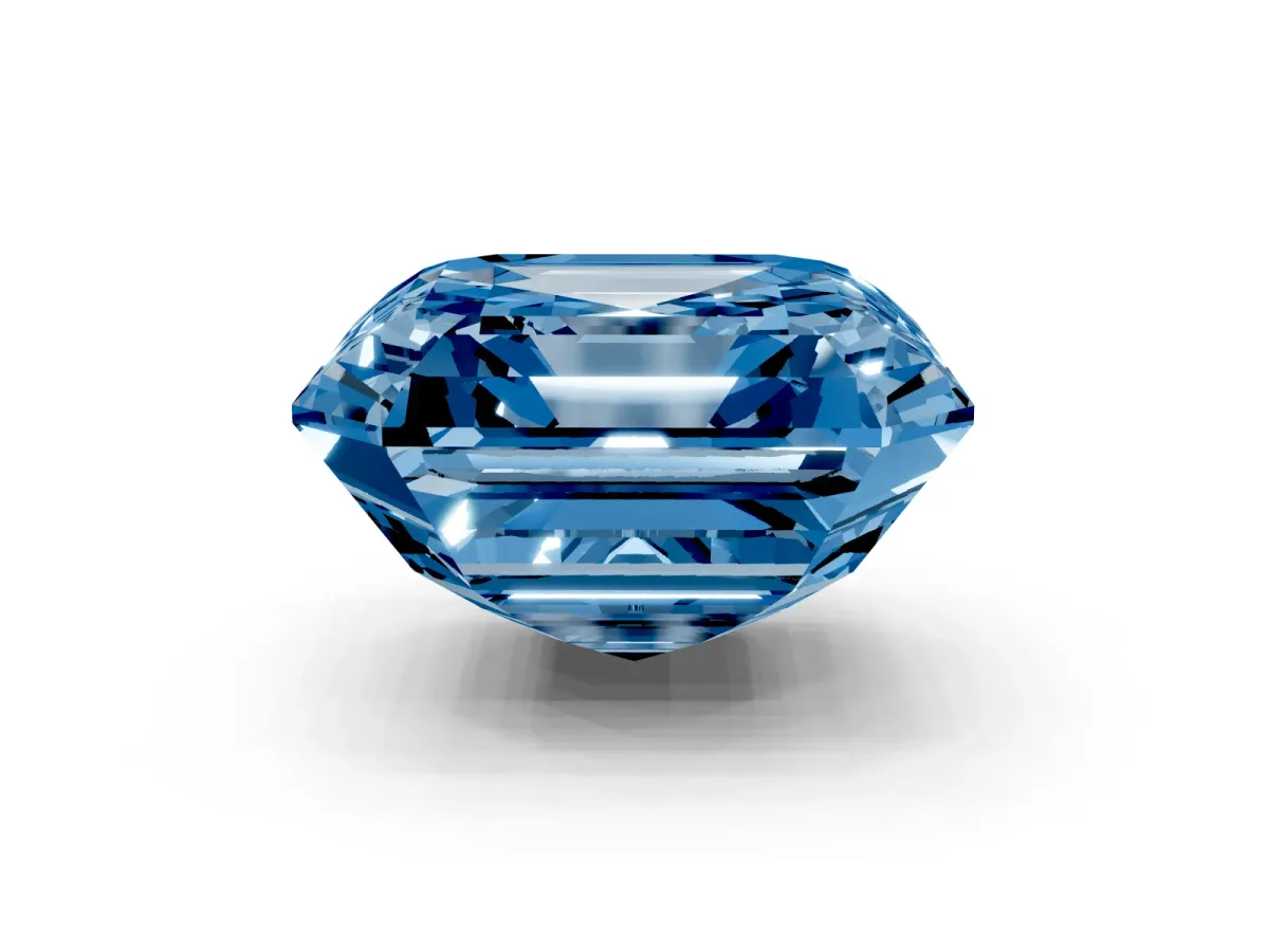 Fancy Blue Asscher Cut Halo Diamond Ring with Milgrain Edge and Round Prong Setting Yellow gold