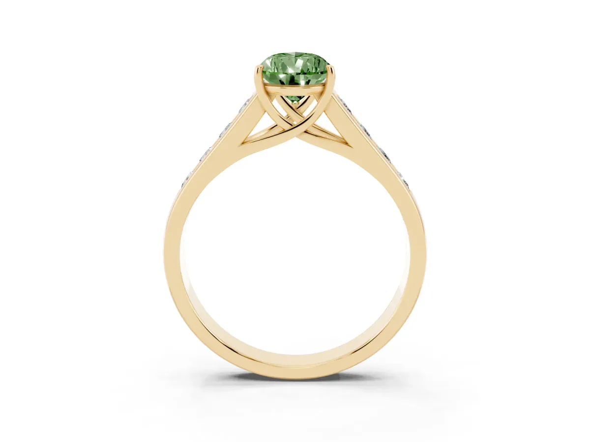 Fancy Green Pear Cut Brilliant Channel-Set Solitaire Ring with Four-Prong Setting Yellow gold