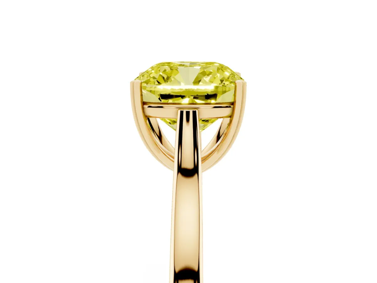 Fancy Yellow Cushion Cut Solitaire Heart Prong Engagement Ring with Tapered Band Yellow gold