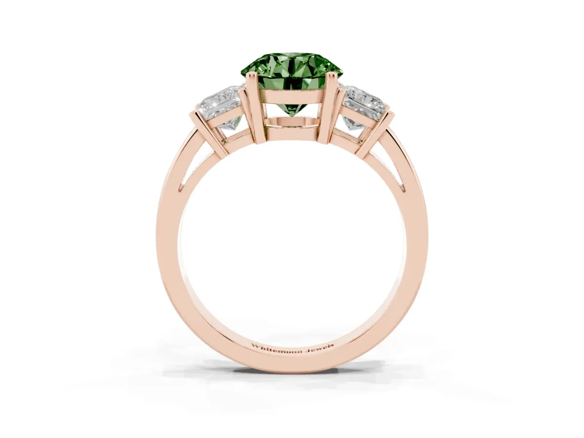 Fancy Green Three-Stone Round Cut Cut Solitaire Ring with Prong Setting Rose gold