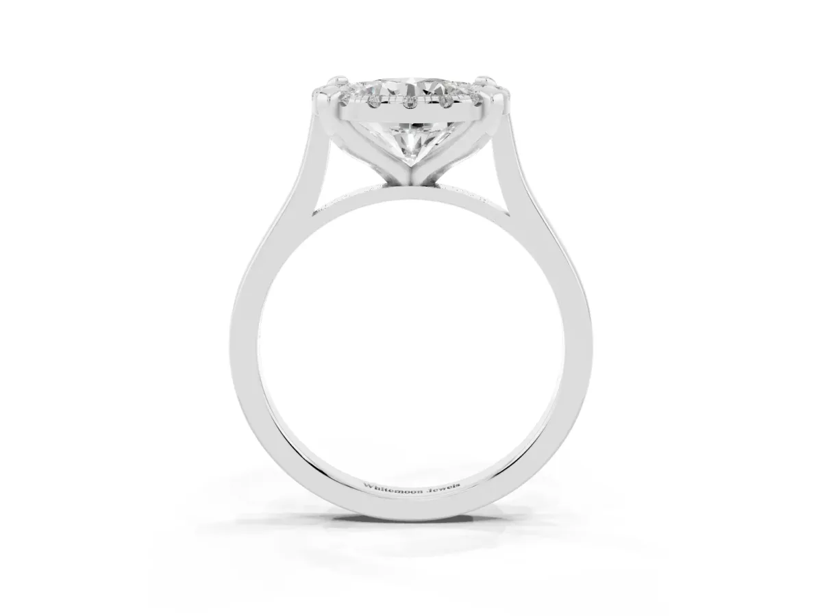 Round Cut Diamond Cluster Halo Solitaire with Four-Prong Setting Silver
