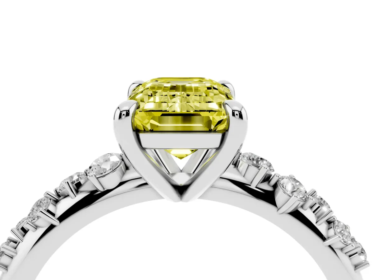 Fancy Yellow Emerald Cut Cut Diamond Vine Band with Four-Prong Setting Platinum
