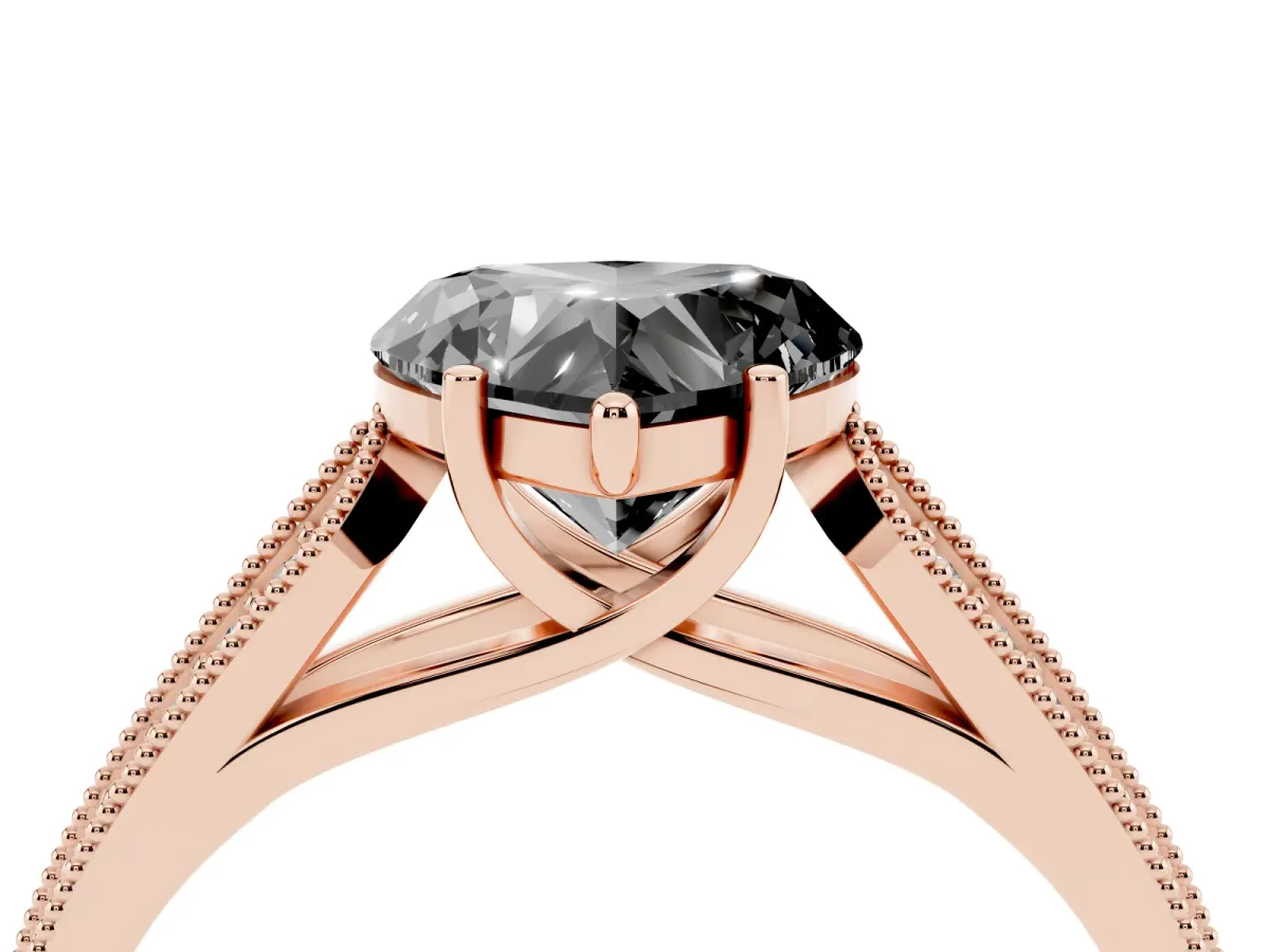 Fancy Black Heart Cut Cut Pave Split Shank Engagement Ring with Four-Prong Setting Rose gold