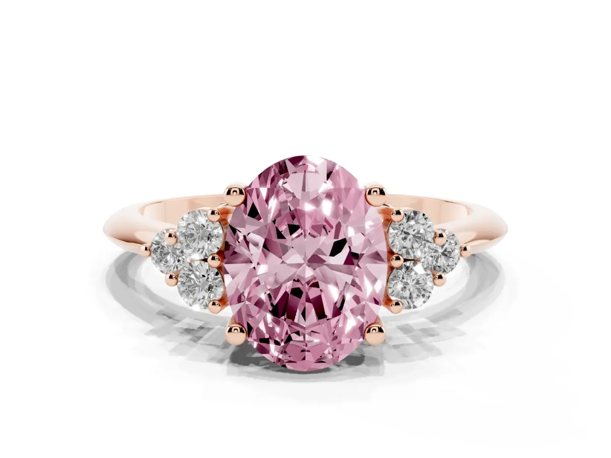 Fancy Pink Oval Cut Cut Diamond Cluster Ring with Solitaire Band and Four-Prong Setting Rose gold