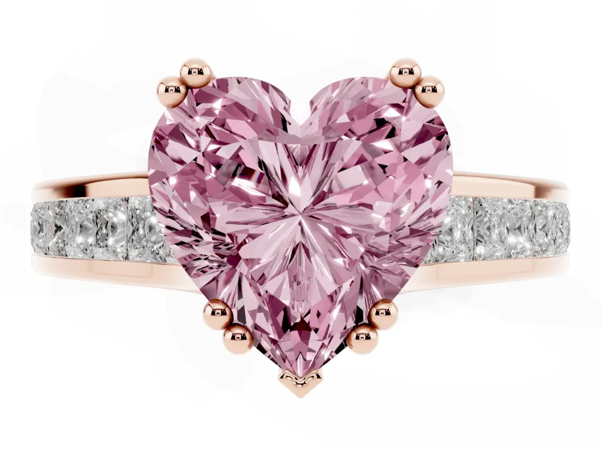 Fancy Pink Heart Cut Cut Channel Set Solitaire Engagement Ring with Prong Setting Rose gold