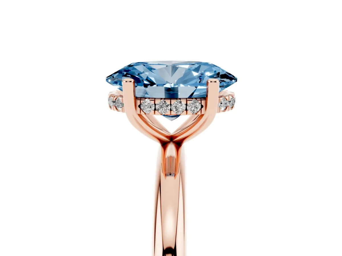 Fancy Blue Oval Cut Cut Solitaire Engagement Ring with Four-Prong Setting and Classic Band Rose gold