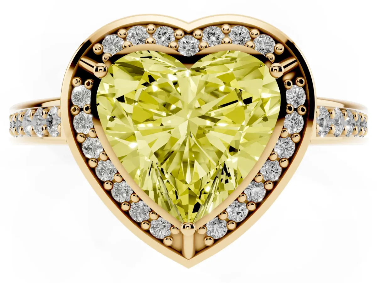Fancy Yellow Heart Cut Cut Halo Pave Split Shank Prong Setting Ring Yellow gold