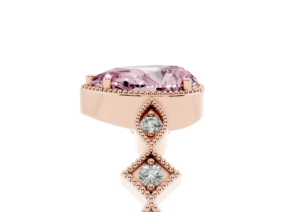 Fancy Pink Pear Cut Milgrain Marquise Diamond Twist Band Ring Rose gold