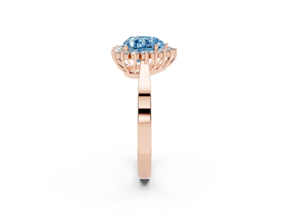 Fancy Blue Heart Cut Cut Diamond Halo Ring with Round Brilliant Halo and Solitaire Band Rose gold