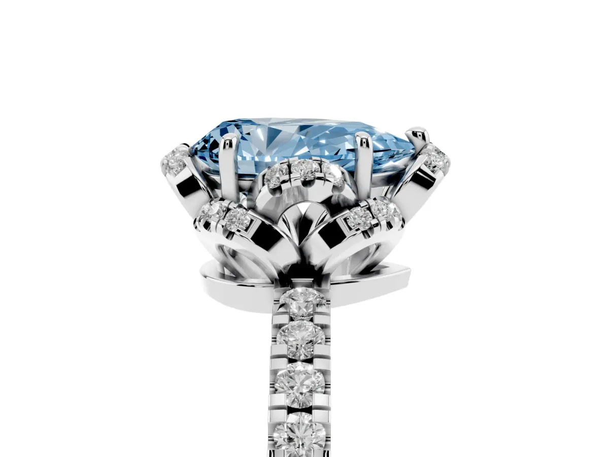 Fancy Blue Pear Cut Diamond Halo Pave Band with Four-Prong Setting Platinum