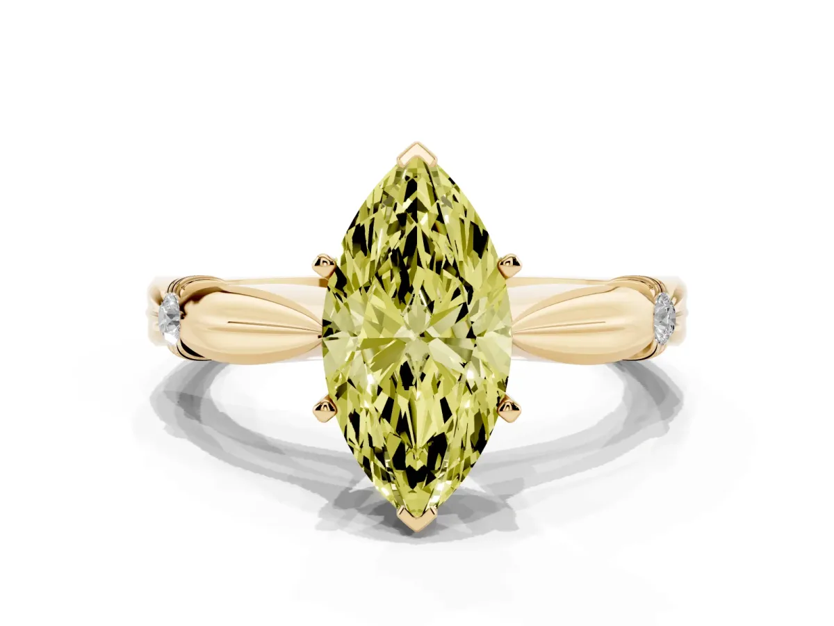 Fancy Yellow Marquise Cut Solitaire Diamond Twisted Band with Four-Prong Setting Yellow gold