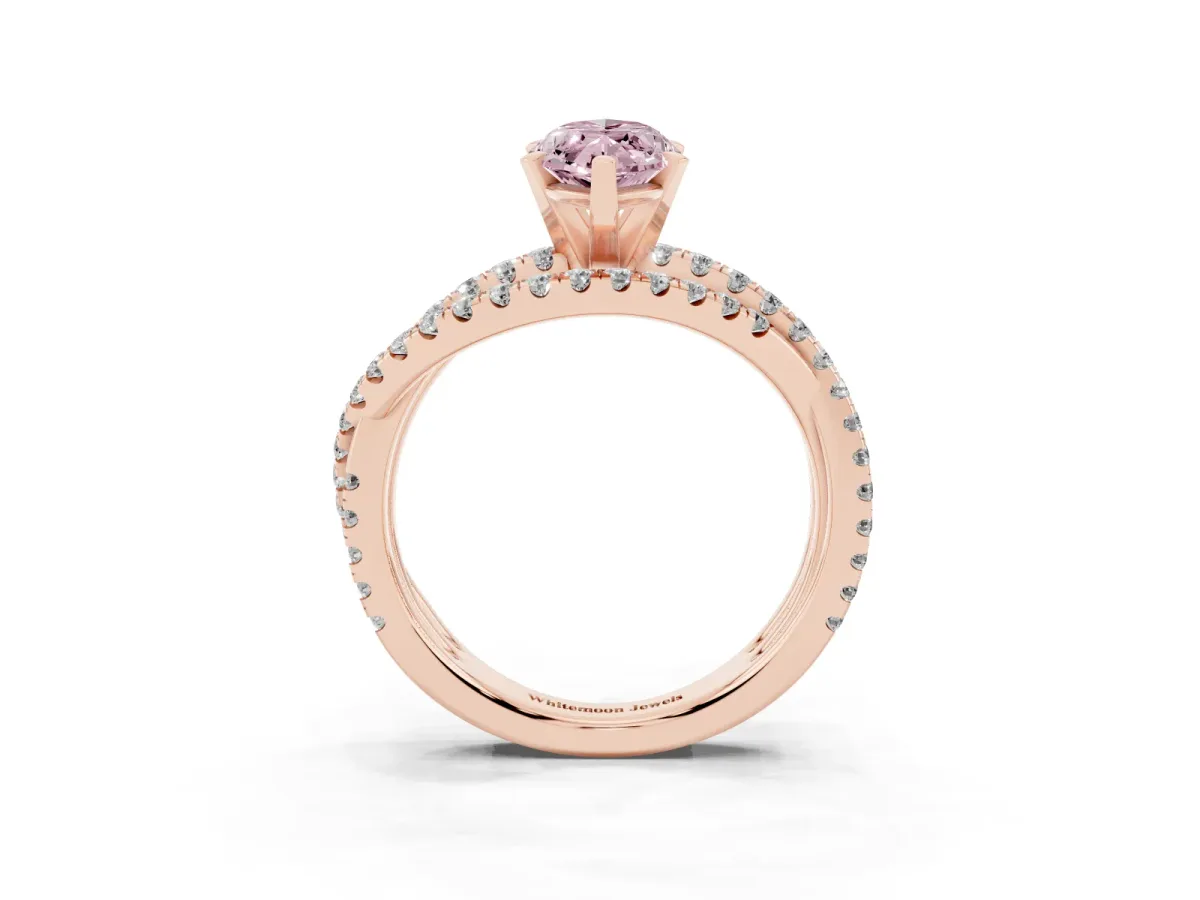 Fancy Pink Marquise Cut Solitaire Twist Band with Pavé Setting and Four-Prong Setting Rose gold