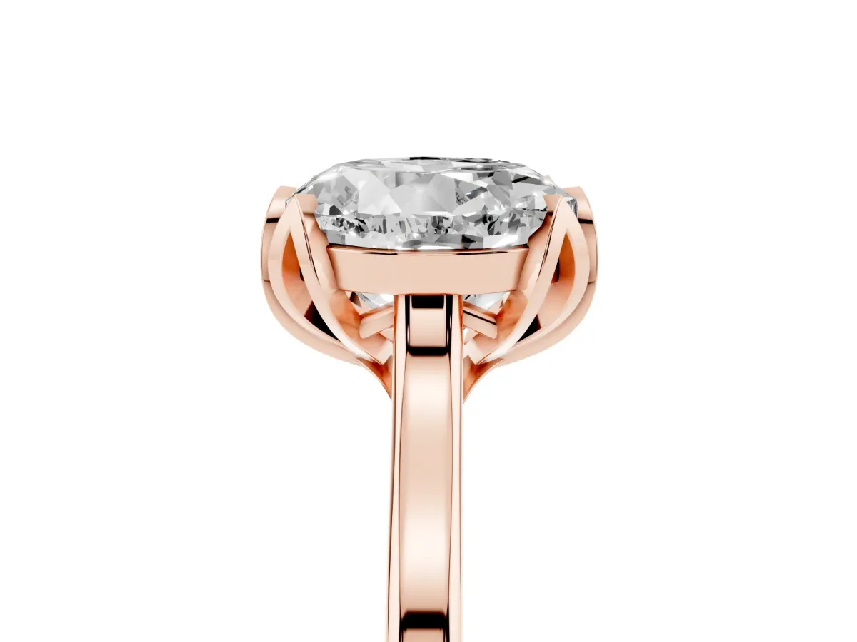 Round Cut Diamond Solitaire Ring with Flower Prong Setting and Classic Band Rose gold