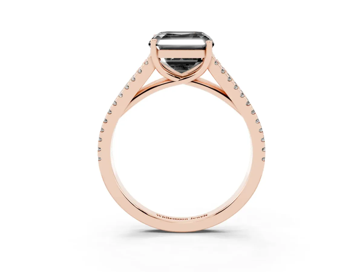 Fancy Black Asscher Cut Diamond Solitaire Engagement Ring with Split Shank Pavé Band Rose gold