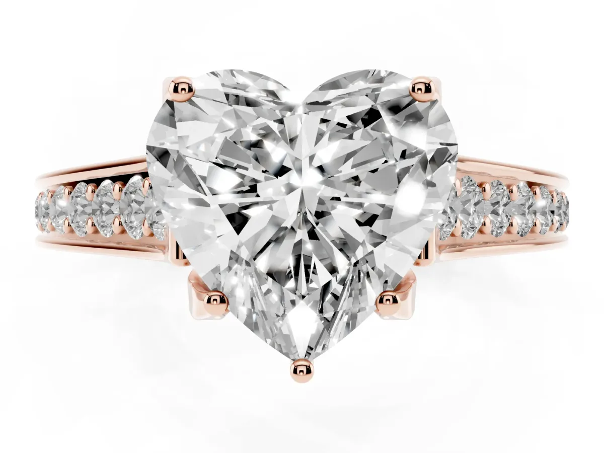 Heart Cut Brilliant Cut Diamond Engagement Ring with Pavé Band and Four-Prong Setting Rose gold