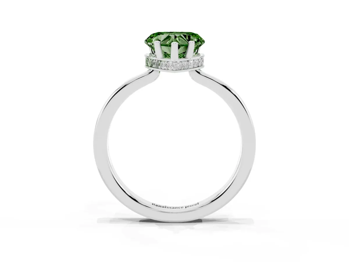Fancy Green Heart Cut Cut Solitaire Engagement Ring with Four-Prong Setting on a Classic Band Silver