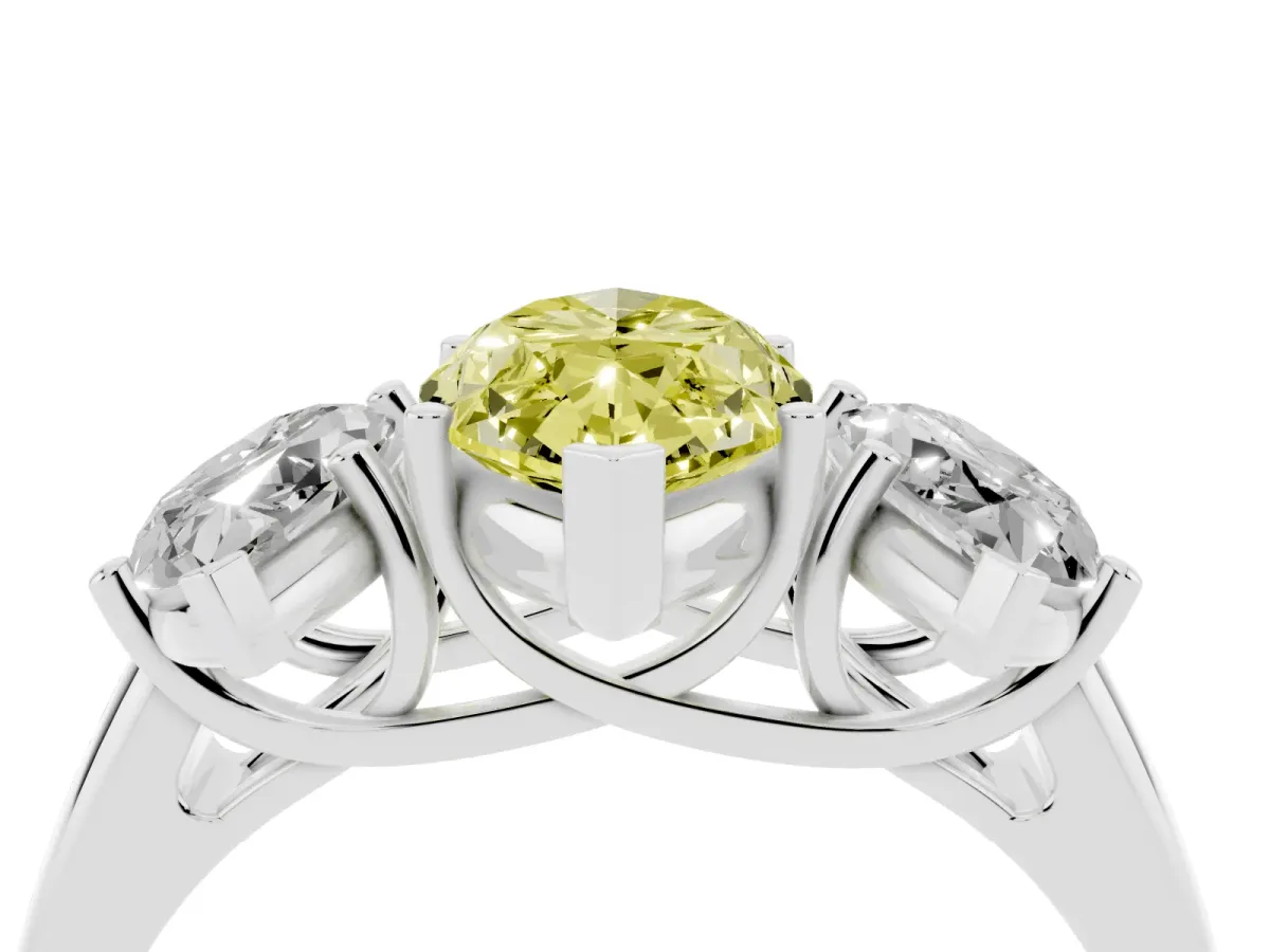 Fancy Yellow Three-Stone Marquise Cut Diamond Engagement Ring with Prong Setting Silver