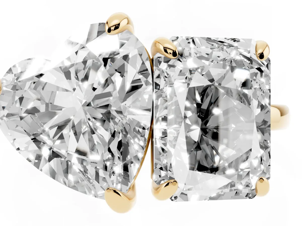 Radiant and Heart Toi Moi Ring with Prong Setting and Plain Band Yellow gold