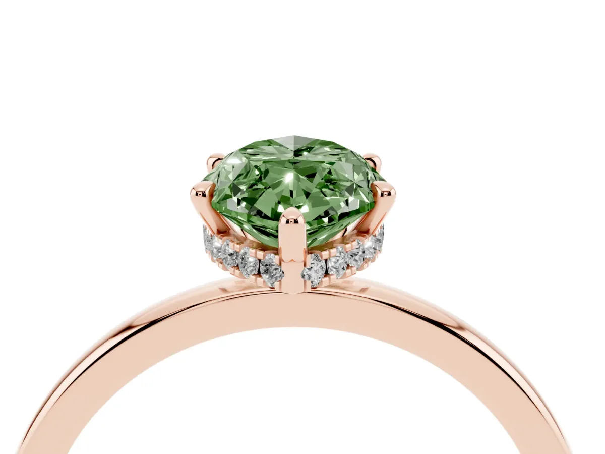 Fancy Green Marquise Cut Solitaire Engagement Ring with Cathedral Band and Four-Prong Setting Rose gold