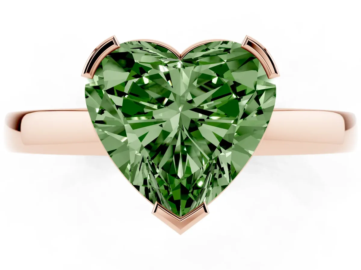 Fancy Green Heart Cut Cut Solitaire Ring with Four-Prong Setting and Classic Band Rose gold
