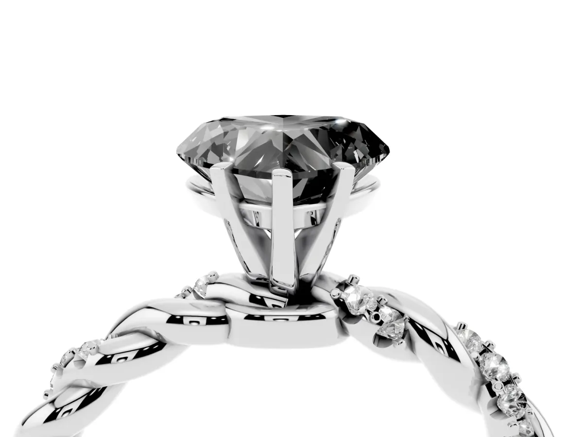 Fancy Black Heart Cut Diamond Solitaire Ring with Twisted Band and Pavé Accents Silver