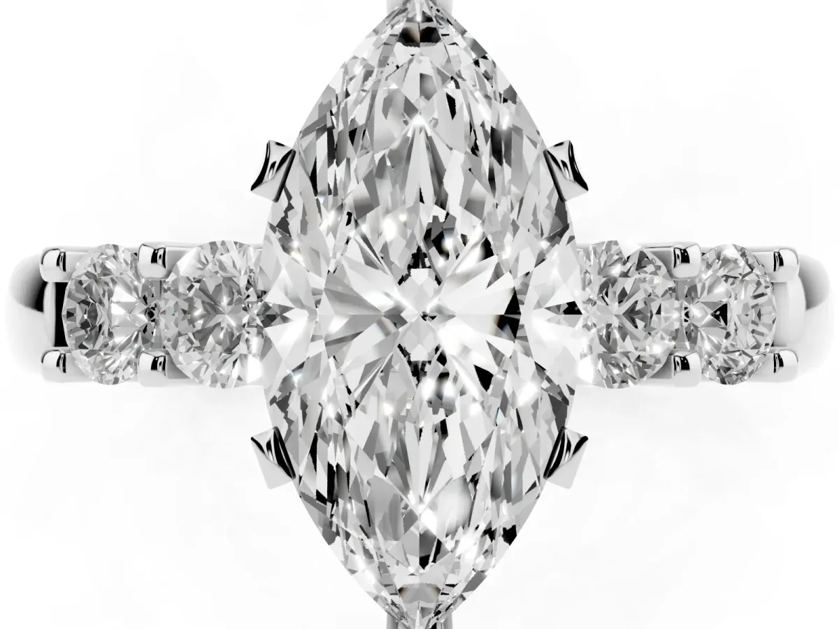 Marquise Cut Brilliant Cut Diamond Five-Stone Prong Set Engagement Ring with Channel Band Platinum