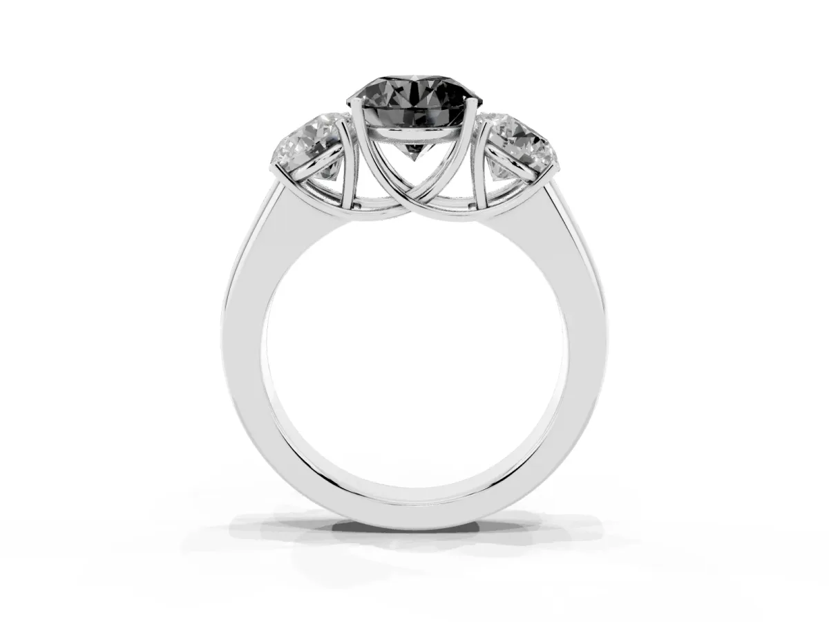 Fancy Black Three-Stone Round Cut Cut Diamond Ring with Prong Setting and Classic Band Silver