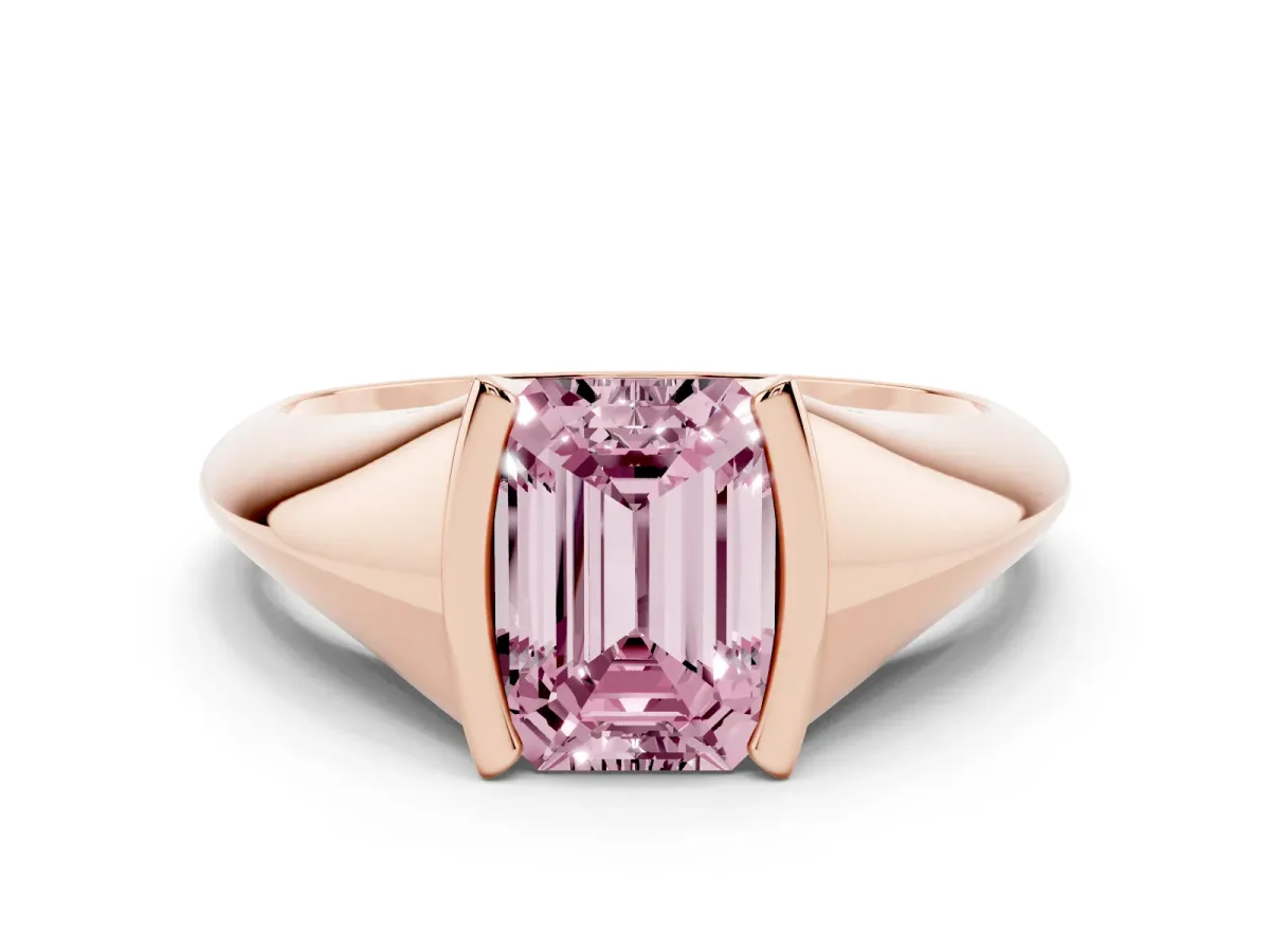 Fancy Pink Emerald Cut Solitaire Tension Set Diamond Ring Rose gold