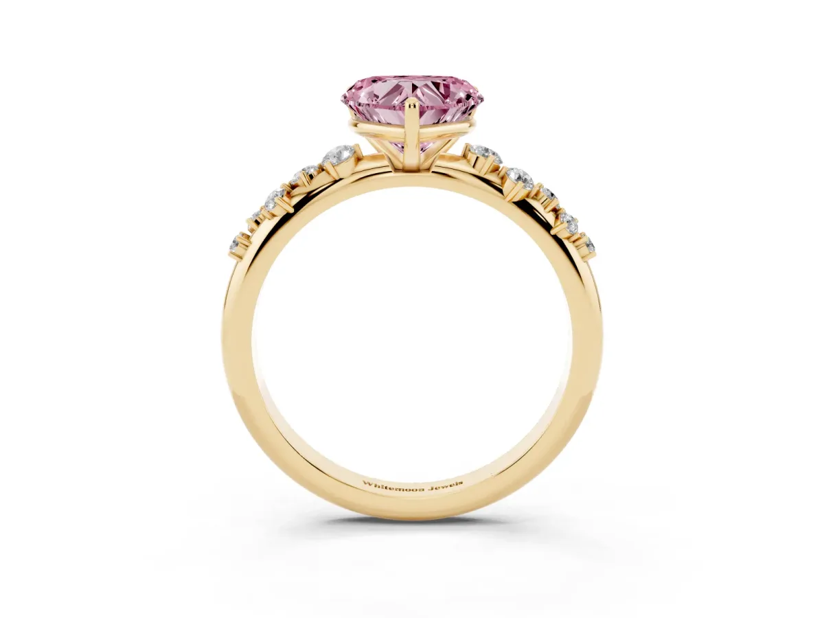 Fancy Pink Heart Cut Diamond Cluster Prong-Set Solitaire Ring Yellow gold