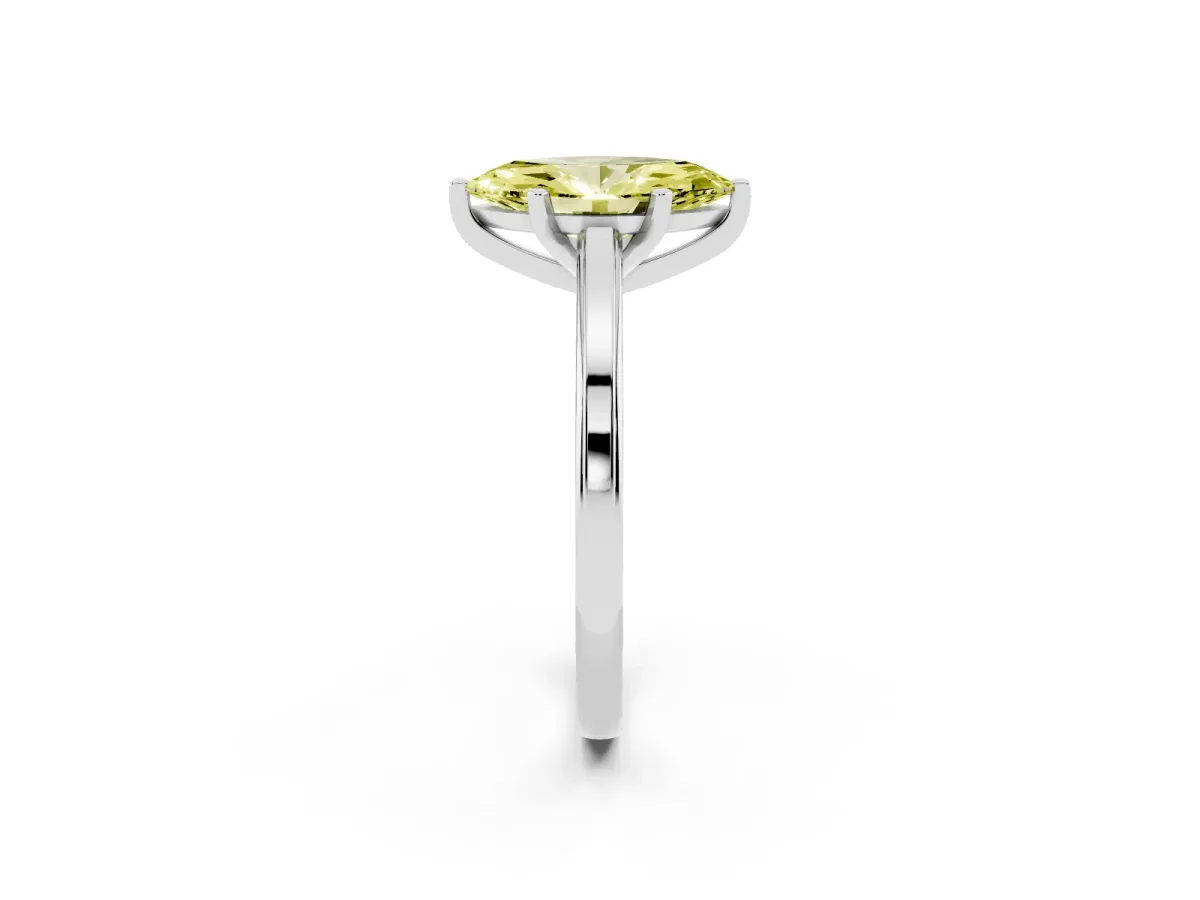 Fancy Yellow Marquise Cut Solitaire Diamond Ring with Four-Prong Setting and Classic Band Platinum