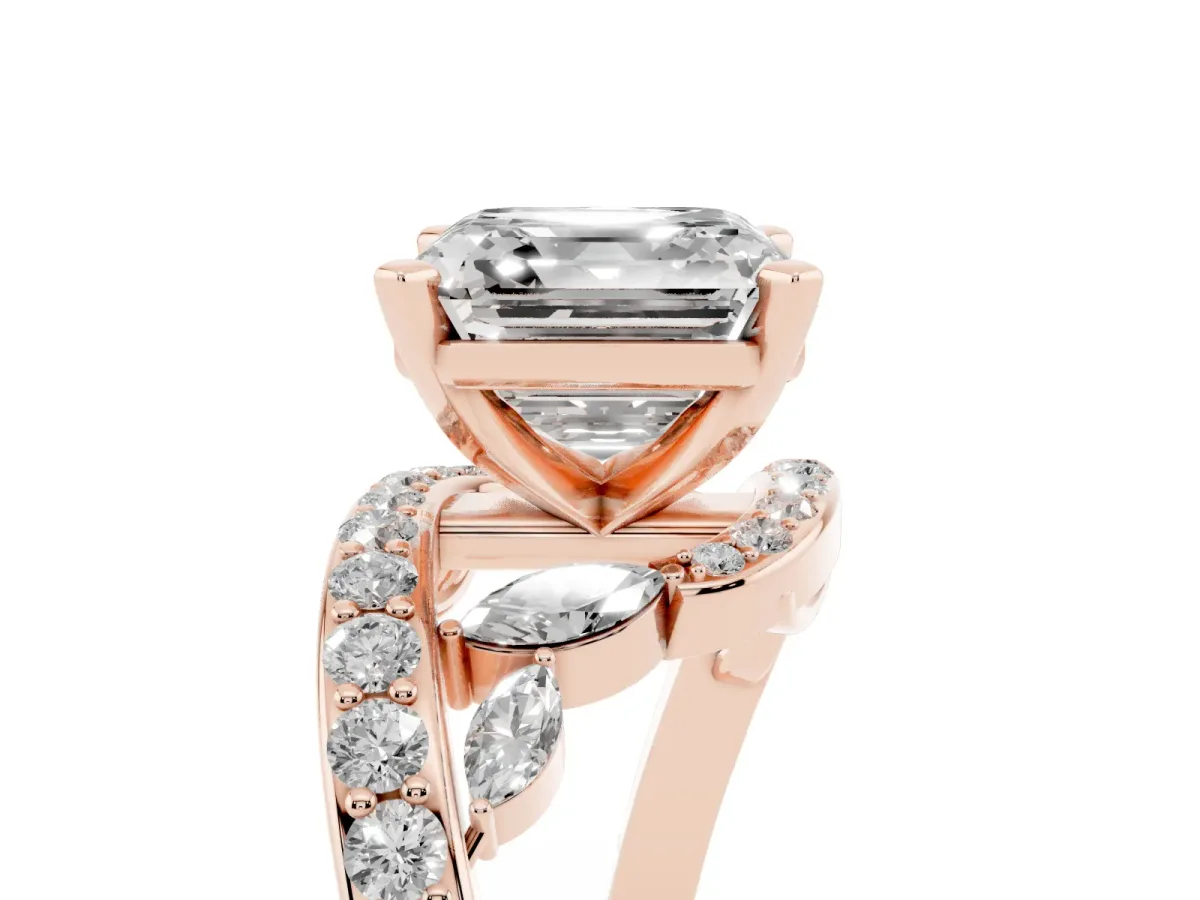 Asscher Cut Solitaire with Pavé Twist Band and Four-Prong Setting Rose gold