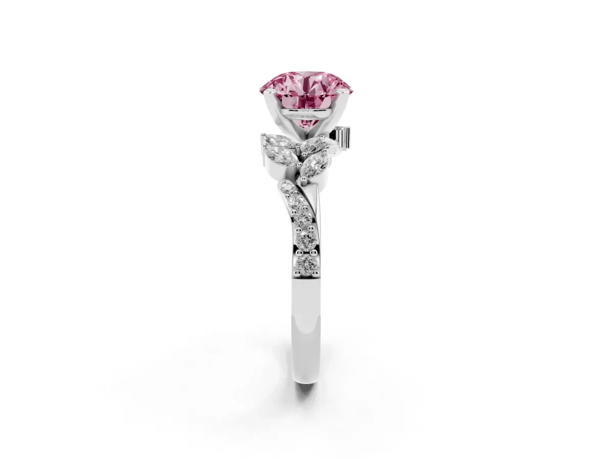 Fancy Pink Round Cut Solitaire Marquise Twist Band with Six-Prong Setting Silver
