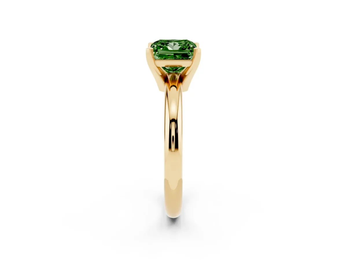 Fancy Green Princess Cut Diamond Solitaire Engagement Ring with Round Band and Four-Prong Setting Yellow gold