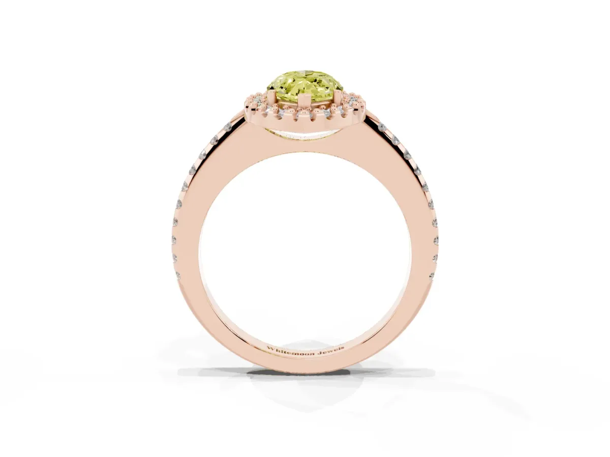 Fancy Yellow Marquise Cut Diamond Pavé Halo Ring with Four-Prong Setting Rose gold