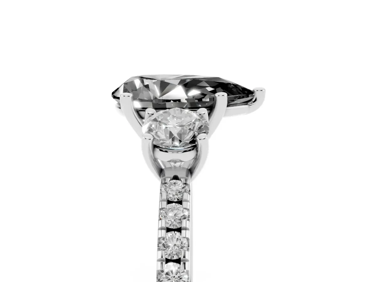 Fancy Black Three-Stone Pear Cut Cut Diamond Pavé Band with Prong Setting Silver