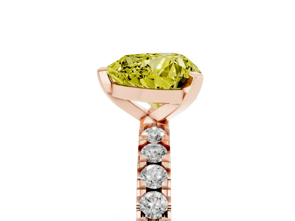Fancy Yellow Heart Cut Diamond Pavé Band Solitaire with Four-Prong Setting Rose gold