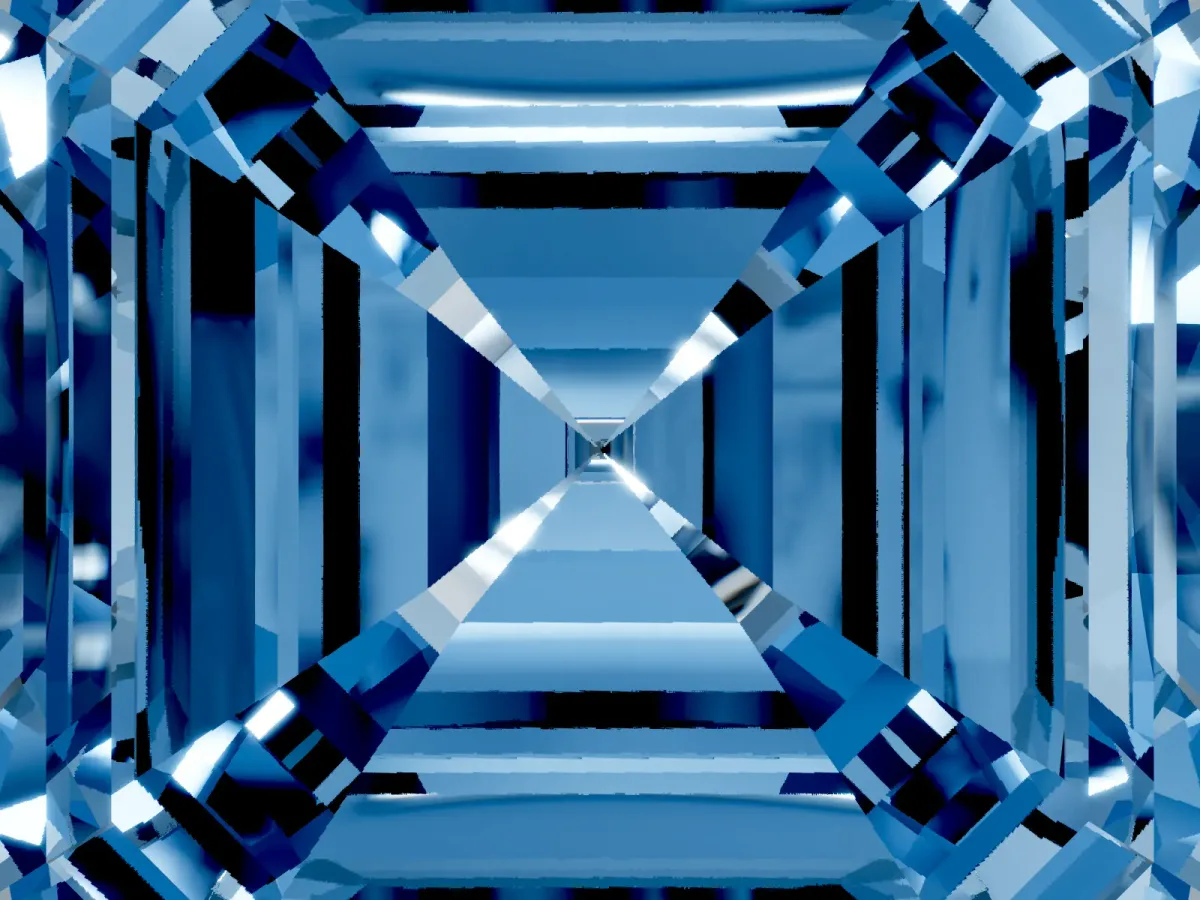 Fancy Blue Asscher Cut Halo Diamond Ring with Milgrain Edge and Round Prong Setting Yellow gold