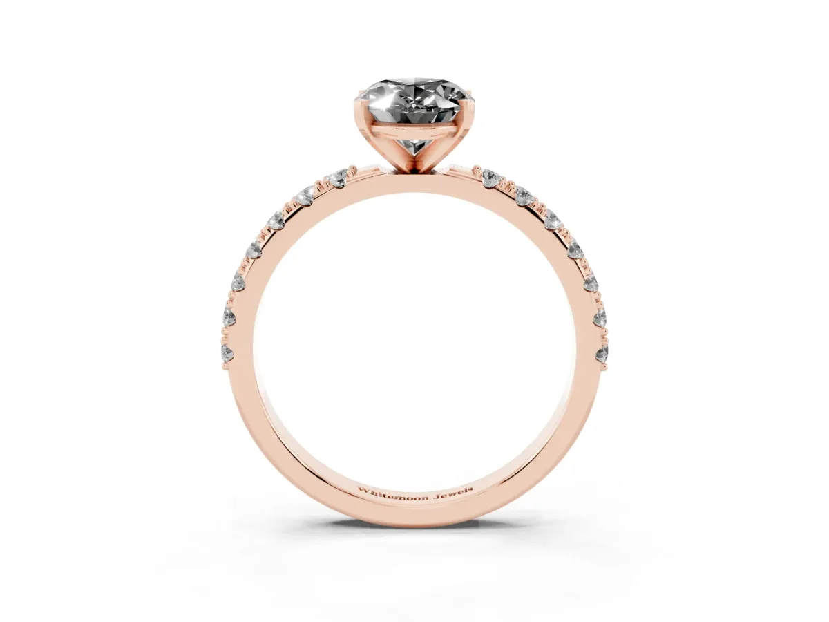 Fancy Black Oval Cut Diamond Solitaire Pavé Band with Four-Prong Setting Rose gold