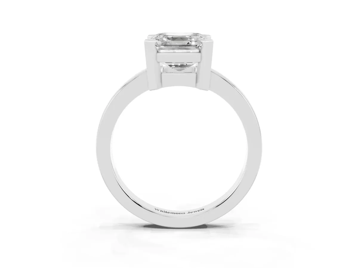 Asscher Cut Cut Solitaire Ring with Four-Prong Setting and Classic Band Silver