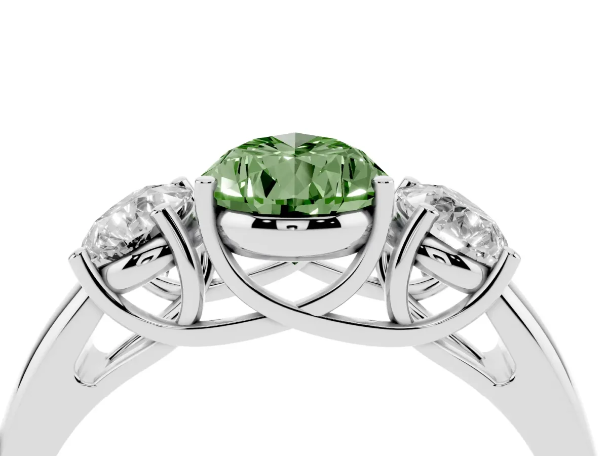 Fancy Green Three-Stone Pear Cut Diamond Engagement Ring with Prong Setting Platinum