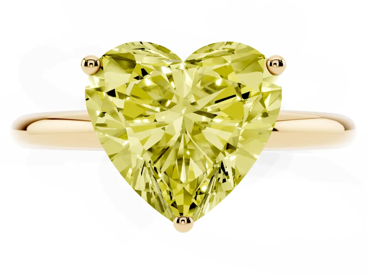 Fancy Yellow Heart Cut Cut Solitaire Engagement Ring with Four-Prong Setting and Classic Band Yellow gold