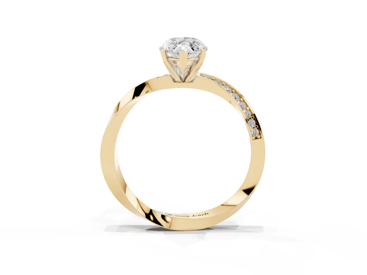 Marquise Cut Diamond Engagement Ring with Side Stone Accents and Four-Prong Setting Yellow gold
