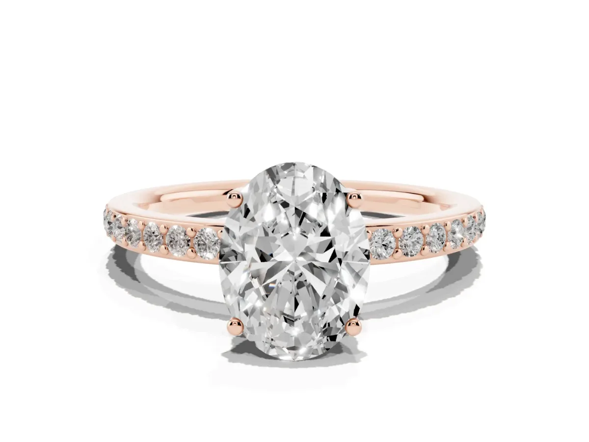 Oval Cut Cut Diamond Pavé Band Ring with Four-Prong Setting Rose gold