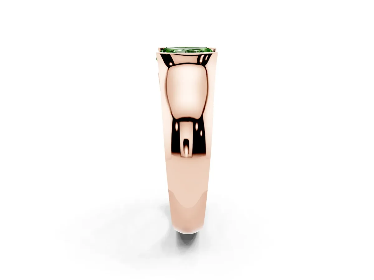 Fancy Green Radiant Cut Solitaire Bezel Set Diamond Ring with Wide Band Rose gold