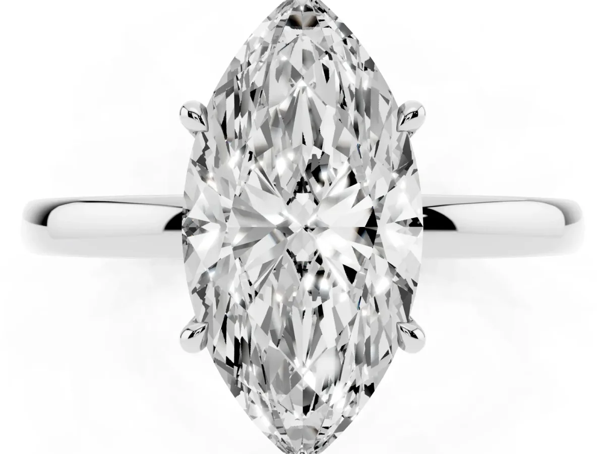 Marquise Cut Solitaire Engagement Ring with Cathedral Band and Four-Prong Setting White gold