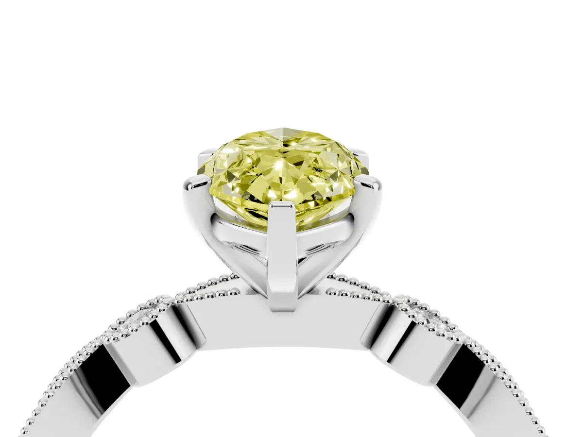 Fancy Yellow Marquise Cut Milgrain Bezel Diamond Engagement Ring with Solitaire Prong Setting Silver
